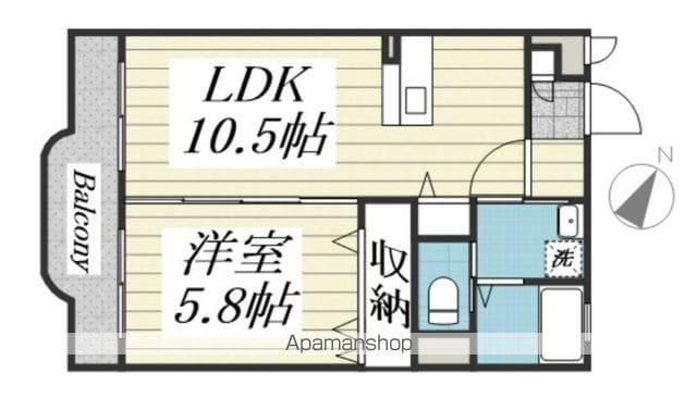 ティエドゥール知手 北棟(1LDK/1階)の間取り写真