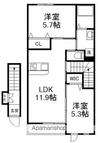 フローリッシュⅢ(2LDK/2階)の間取り写真