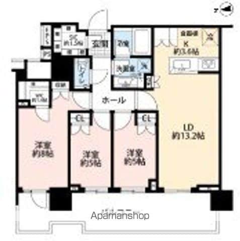 HARUMIFLAG SKYDUO SUNVILLAGE T棟(3LDK/38階)の間取り写真