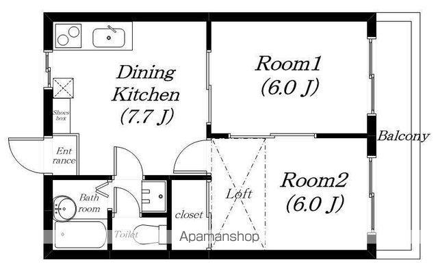 グリーンヒルズ(2DK/2階)の間取り写真