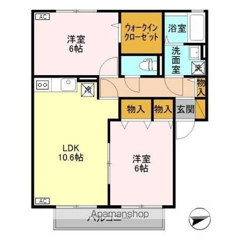 フィルコート新町参番館(2LDK/2階)の間取り写真