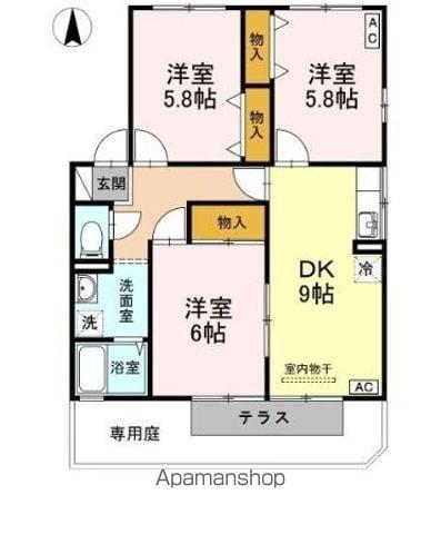 アーバンライフ塩屋台 B棟(3DK/1階)の間取り写真