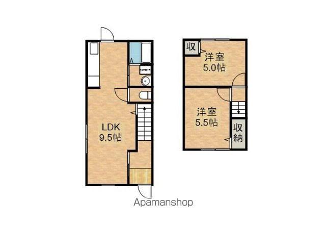 東海道本線 篠原駅(滋賀) 徒歩15分 2階建 築52年(2LDK)の間取り写真