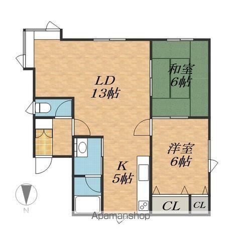 西24南3上下二戸借家B(2LDK)の間取り写真