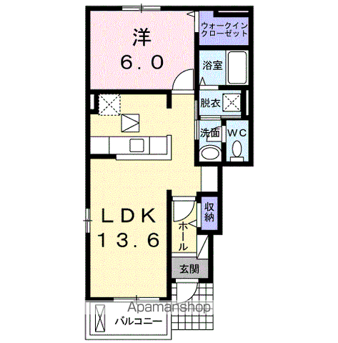 ファミールB(1LDK/1階)の間取り写真
