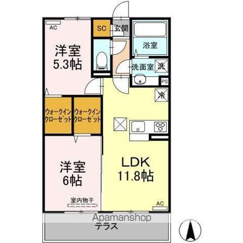 ウエストヴィレッジⅣ(2LDK/1階)の間取り写真