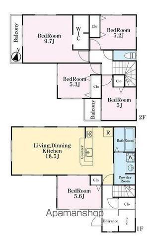 東武鉄道野田線 新柏駅 徒歩3分 2階建 築3年(5LDK)の間取り写真