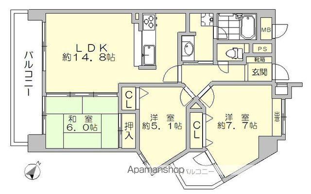アーサー大橋エクシオⅡ(3LDK/3階)の間取り写真
