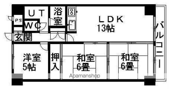 高伸ハイツ(3LDK/4階)の間取り写真