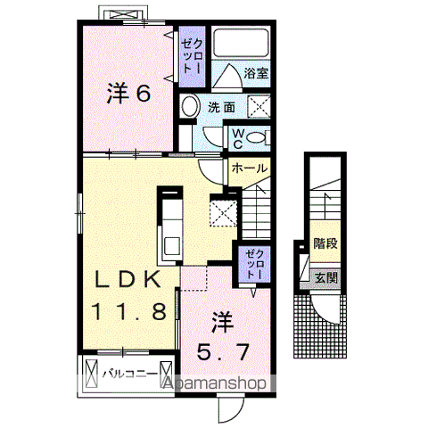 エルシャトー吉備Ⅶ(2LDK/2階)の間取り写真