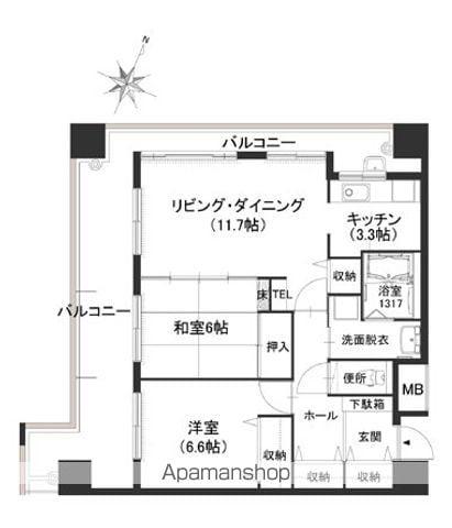 クラシオン地行(2LDK/5階)の間取り写真
