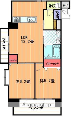 ひかりハイツ石手川(2LDK/6階)の間取り写真