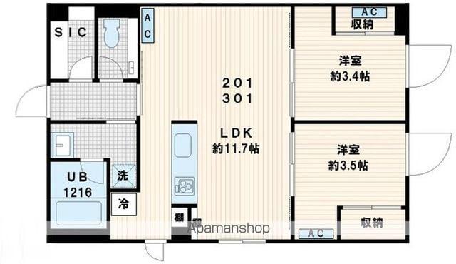 FULLEA代々木(2LDK/3階)の間取り写真