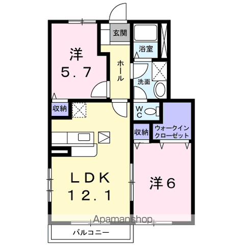 リブインクレストⅡ(2DK/1階)の間取り写真