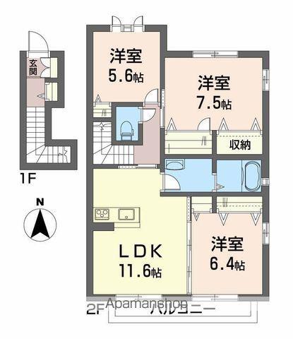 メゾン・ド・アンジュ B棟(3LDK/2階)の間取り写真