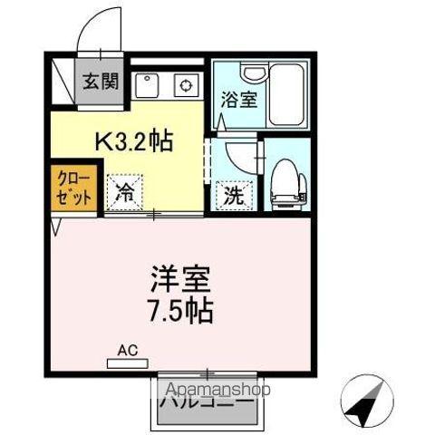 ベルセゾン(1K/1階)の間取り写真