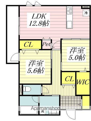ザ・カリフォルニアレジデンス(2LDK/2階)の間取り写真