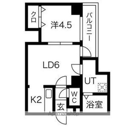 第2北美マンション(1DK/6階)の間取り写真