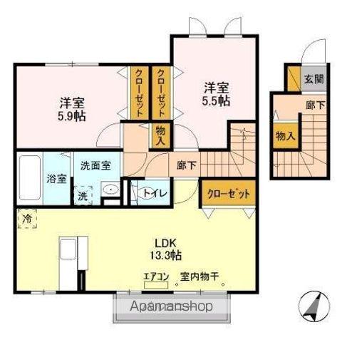 イーズフィールドB(2LDK/2階)の間取り写真