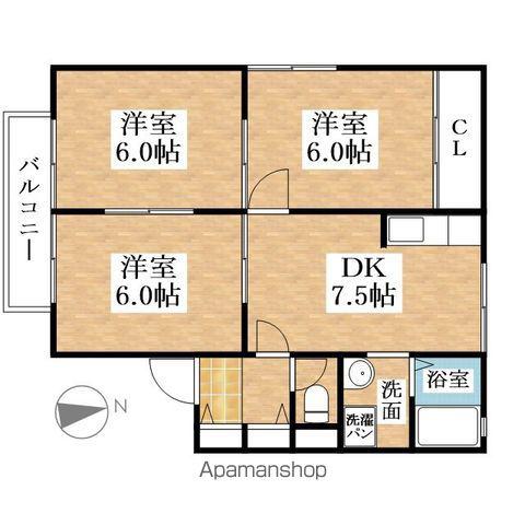 ハイツ花菱Ⅱ(3DK/1階)の間取り写真
