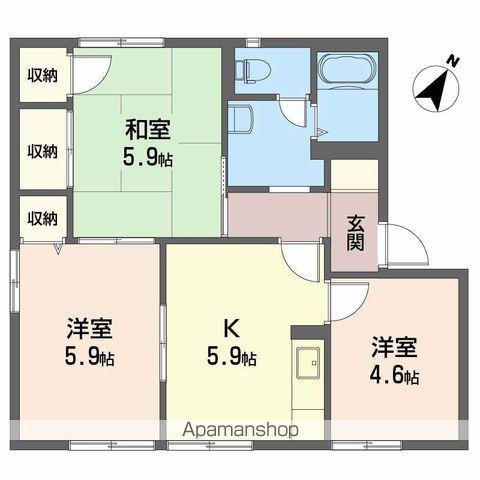 ドミール北内 A棟(3K/1階)の間取り写真