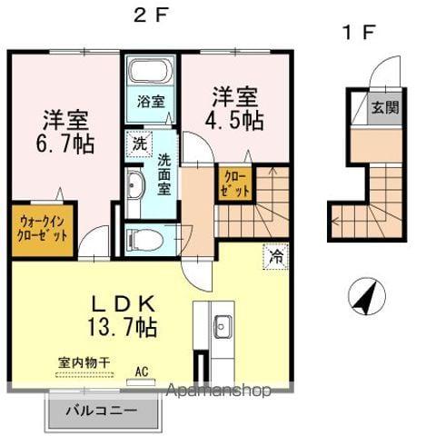 ハピネス A棟(2LDK/2階)の間取り写真