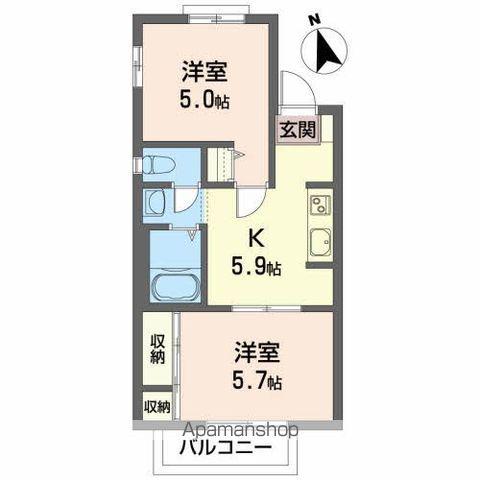 フレグランス逢瀬Ⅱ(2K/2階)の間取り写真