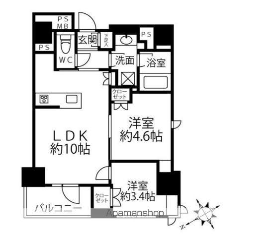 クリオラベルヴィ新富町(2LDK/10階)の間取り写真