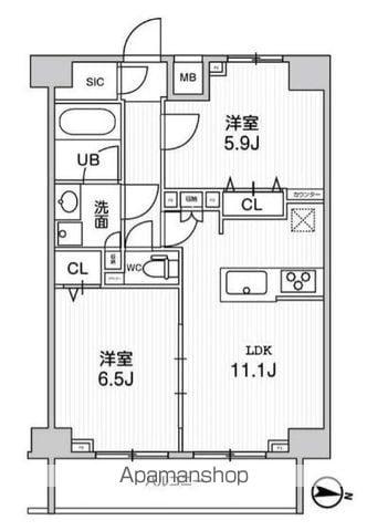 ジェノヴィア三ノ輪スカイガーデン(2LDK/9階)の間取り写真
