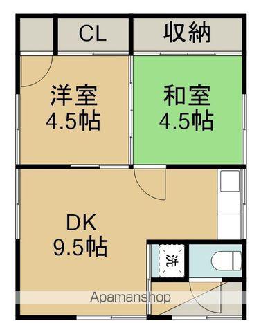 函館本線 五稜郭駅 徒歩20分 1階建 築62年(2DK)の間取り写真