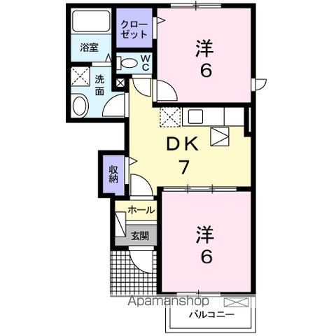 サンパティオⅠ(2DK/1階)の間取り写真