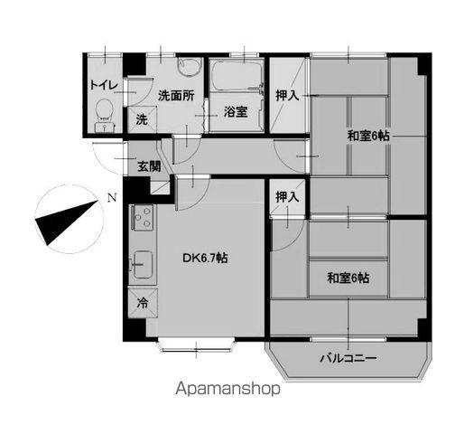 昼間マンション(2DK/1階)の間取り写真