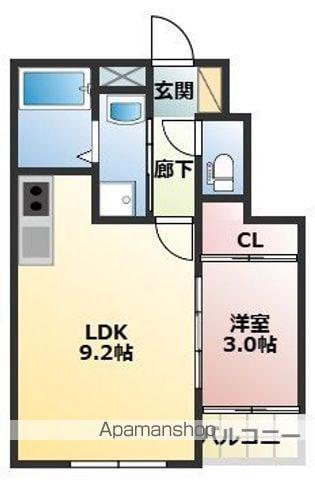 THE TRINITY東櫛原(1LDK/1階)の間取り写真