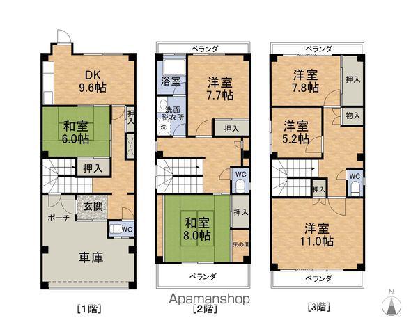 福井鉄道福武線 福井城址大名町駅 徒歩8分 3階建 築40年(6DK)の間取り写真