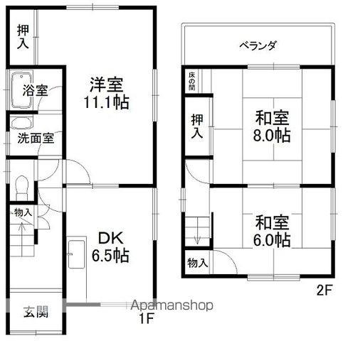 草津線 石部駅 徒歩44分 2階建 築38年(3DK)の間取り写真