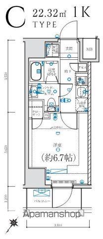 LEXE 横濱関内(1K/3階)の間取り写真