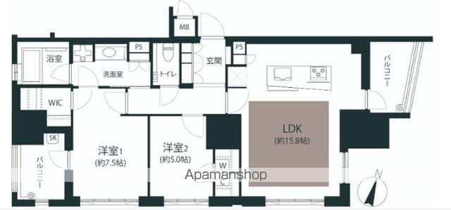 プレミスト赤坂けやき通(2LDK/7階)の間取り写真