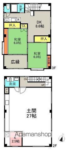 常磐線 いわき駅 バス乗車時間:12分 北目バス停で下車 徒歩1分 3階建 築36年(2DK)の間取り写真