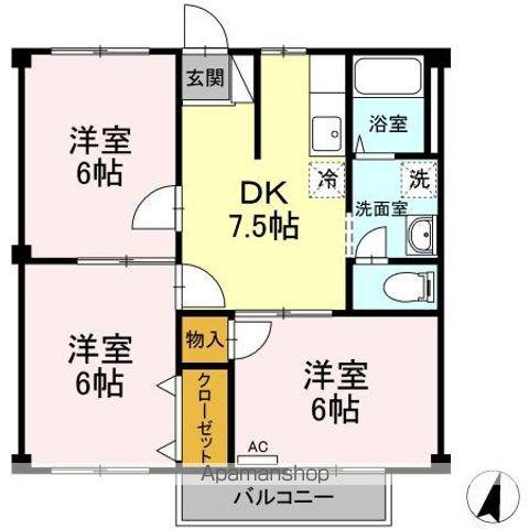 ニューカーム松木(3DK/1階)の間取り写真