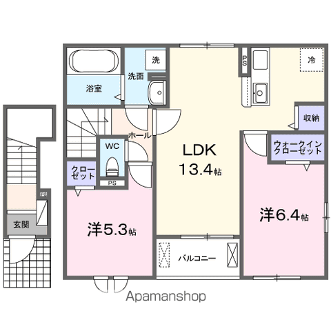 ホワイト フォックス Ⅱ(2LDK/2階)の間取り写真