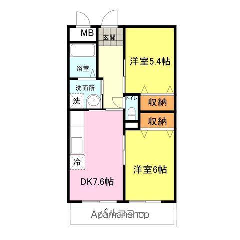 サニーカーサB(2DK/3階)の間取り写真