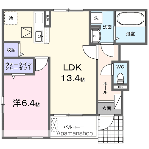 ホワイト フォックス Ⅱ(1LDK/1階)の間取り写真