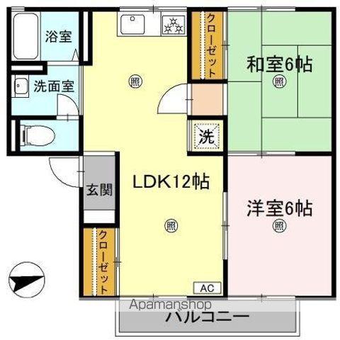 セジュールかもべ(2LDK/2階)の間取り写真