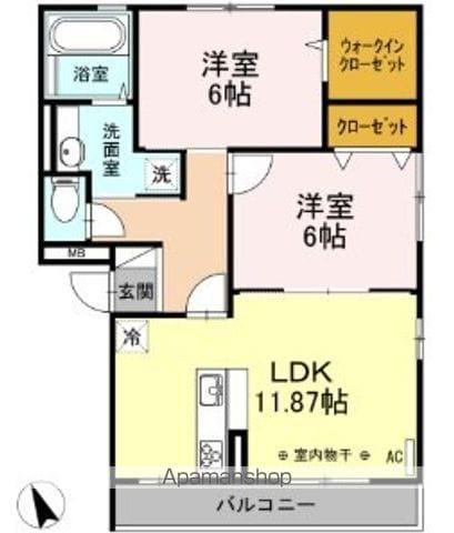 ミルフィーユ B棟(2LDK/2階)の間取り写真