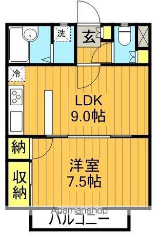 五百淵グリーンガーデンB棟(1LDK/1階)の間取り写真