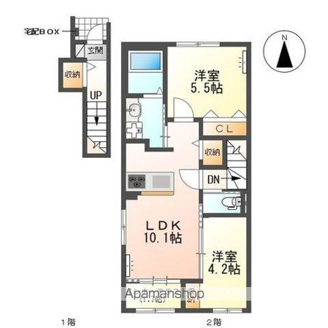 犬山市裏之門アパート(2LDK/2階)の間取り写真