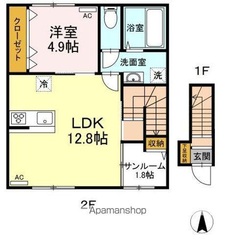 ガーデンヒルズ東手城 A棟(1LDK/2階)の間取り写真