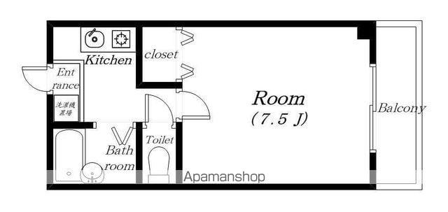 ノースウイング(1K/1階)の間取り写真