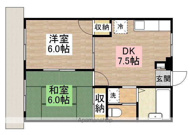 ハイネストンハイツ2(2DK/1階)の間取り写真
