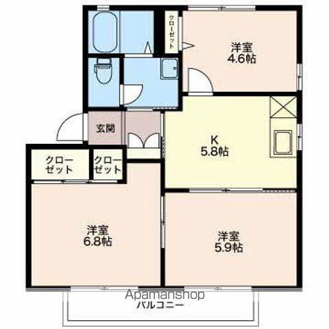 ヒルズけやき(3K/2階)の間取り写真